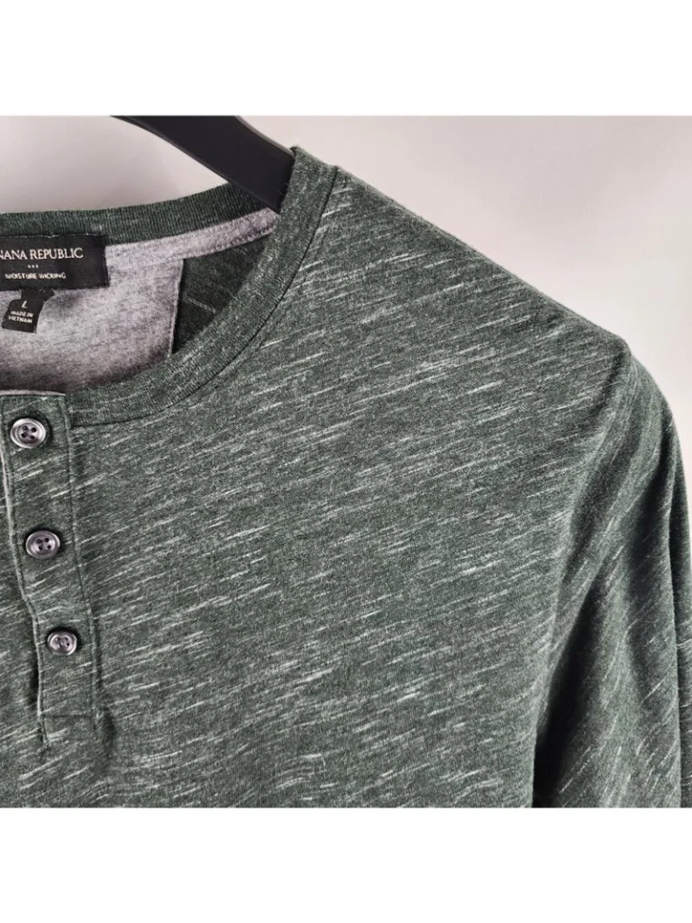 Banana Republic Shirt Mens Large Green Heathered L/S Henley